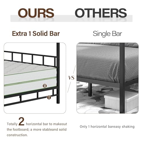 Queen Size Canopy Bed Frame with Heavy Duty Metal Slats, Black, view 5