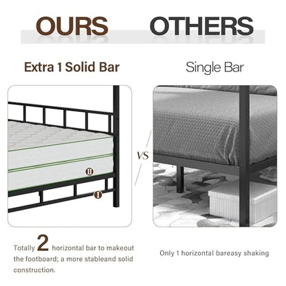 Queen Size Canopy Bed Frame with Heavy Duty Metal Slats, Black, view 5