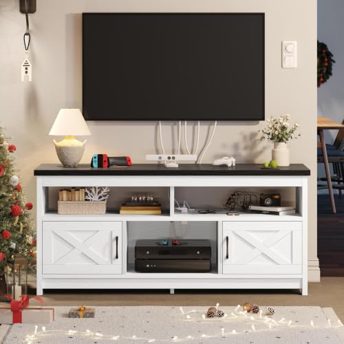 59 Inch TV Stand with Power Outlets for 65" TVs, Black/White, view 4