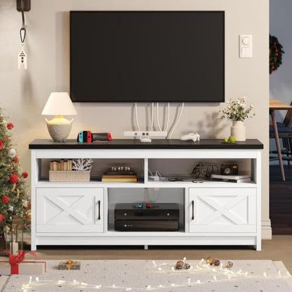 59 Inch TV Stand with Power Outlets for 65" TVs, Black/White, view 4