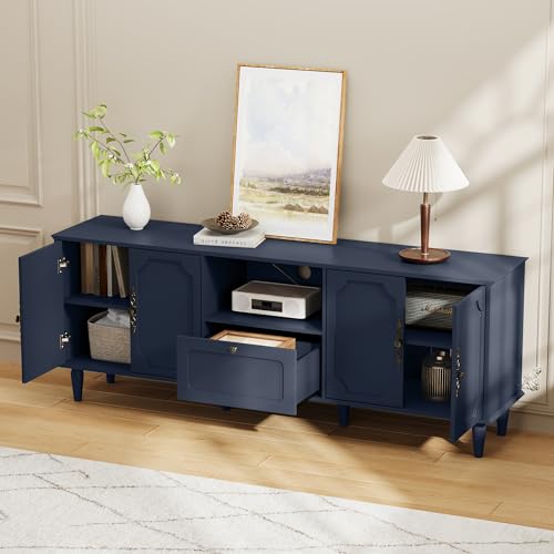 Vintage TV Stand for 75 inch TV, 67” Living Room TV Console, Blue, view 5