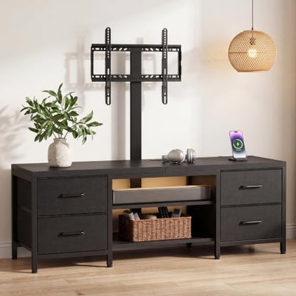 TV Stand with Mount for 75 Inch TV, w/LED & Outlets, 59'' Black, view 3
