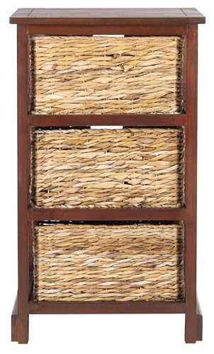 SAFAVIEH Furniture - Halle 3-Basket Side Table - Cherry - Solid Wood - Coastal Basket Storage Design - Ideal for Living Room, Entryway, 17.5"W x 13.5"D x 29.5"H - Fully Assembled (AMH5738C)