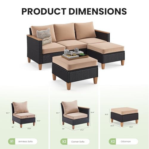 Outdoor Furniture Set, 5 Piece Patio Conversation Set with Cushions, PE Outdoor Wicker Conversation Set Sectional Patio Sofa, All-Weather Rattan Sofa for Backyard, Garden, and Poolside