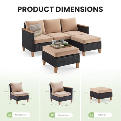 Outdoor Furniture Set, 5 Piece Patio Conversation Set with Cushions, PE Outdoor Wicker Conversation Set Sectional Patio Sofa, All-Weather Rattan Sofa for Backyard, Garden, and Poolside