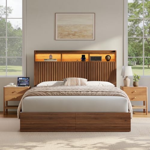 Queen Bed Frame with Headboard and Storage Drawers, view 2