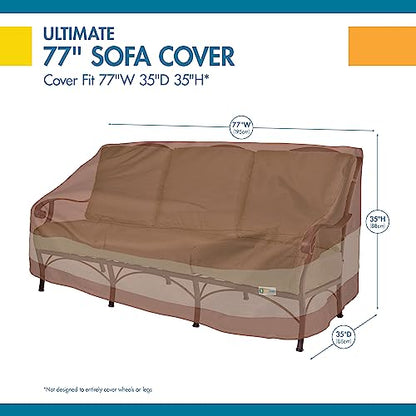 DUCKCOVERS Ultimate Waterproof Patio Sofa Cover, Outdoor Couch Cover with All Weather Protection, Patio Furniture Covers with Attachment Strap, 77W x 35D x 35H inch, Outdoor Sofa Cover