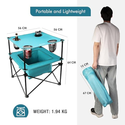 Portable Camping Picnic Table, Lightweight Folding Beach Table with 4 Cup Holders and Carry Bag for Camp, Travel, Fishing, and Outdoor Activities