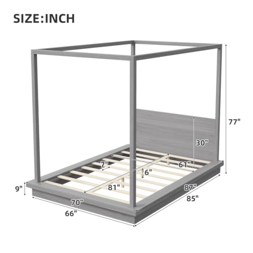 Queen Size Canopy Bed with Headboard (Gray), view 3