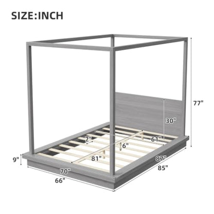 Queen Size Canopy Bed with Headboard (Gray), view 3