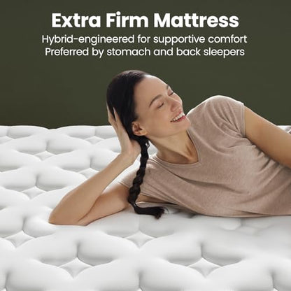 Queen Size Mattress 14 Inch - Extra Firm Hybrid Mattress with Ultra Lumbar Support, Reinforced Edges & Motion Isolation - Fiberglass-Free Colchones Queen, CertiPUR-US