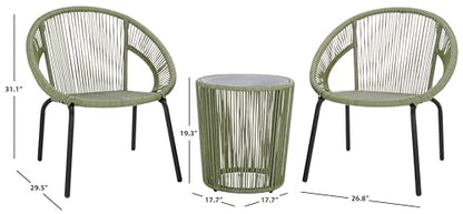 SAFAVIEH Outdoor Patio Furniture Collection - Otto Green & Black Rattan 3-Piece Bistro Set with 2 Chairs and Accent Table (PAT7549B)