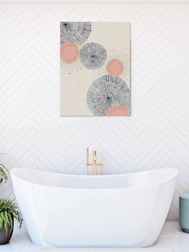 NuYeBiofx Soft Blush Circles Canvas Wall Art Prints,40"x28" Framed Picture Artwork Retro Delicate Line on Linen Printed Canvas Oil Painting for Living Room Bedroom Office,Ready to Hang
