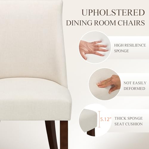 Upholstered Dining Chairs Set of 4, Mid Century Modern Kitchen Chairs with Back, Farmhouse Fabric Side Dining Room Chairs with Wood Legs for Dining Room Restaurant, Beige