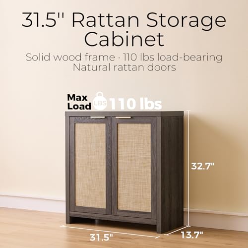 Home Rattan Sideboard Cabinet with Storage, Black Oak, view 3