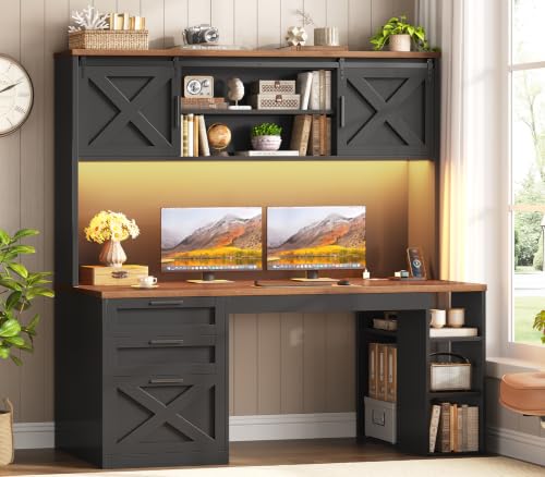 55.1" Farmhouse Desk with Hutch & 3 Storage Drawers, view 2