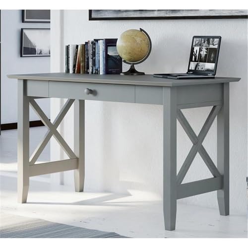 Farmhouse Solid Wood Writing Desk, 48 in Wide, Gray Finish, Felt Lined Drawer, view 3