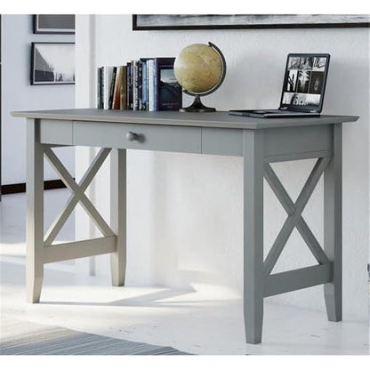 Farmhouse Solid Wood Writing Desk, 48 in Wide, Gray Finish, Felt Lined Drawer, view 3