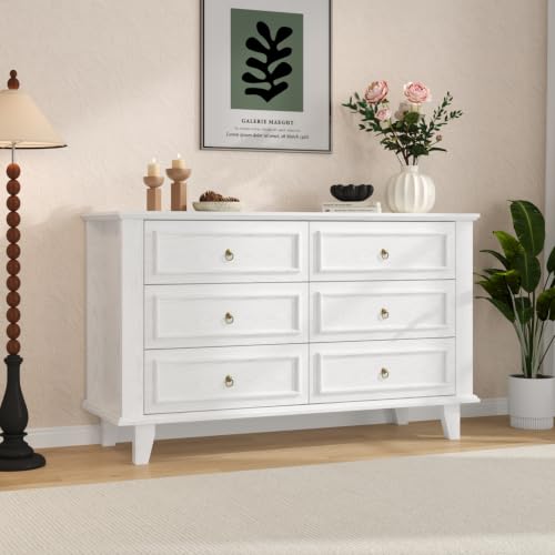 6 Drawers Dresser, 47.2" Wide Chest of Drawers, White, view 4
