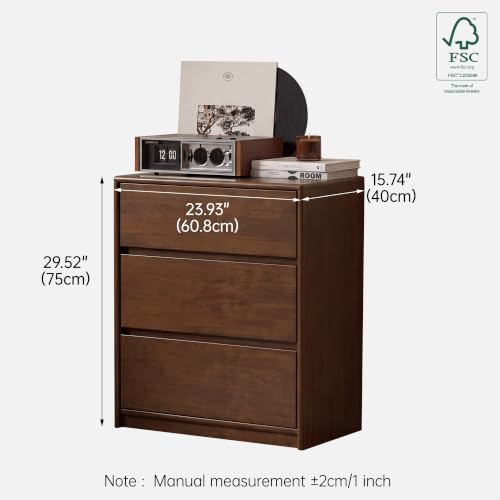 100% Solid Wood Nightstand, Wide Tall NightStand with 3 Drawers for Bedroom, view 3