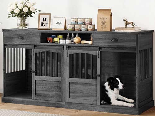 72" Double Dog Crate Furniture with Charging Station, Extra Large, view 2