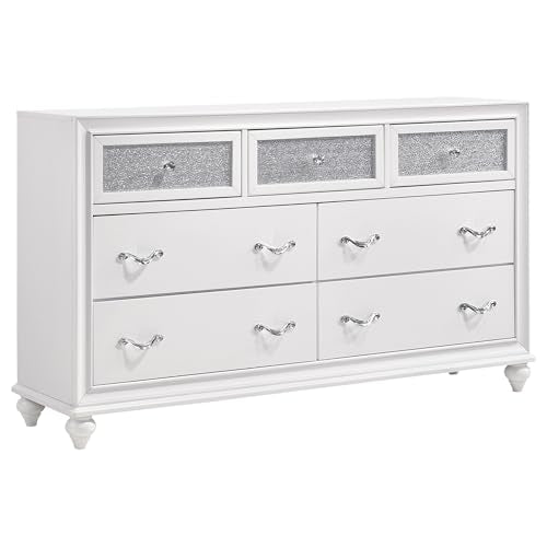 Coaster Home Furnishings Barzini Modern Classic 5-Piece Bedroom Set Velvet Upholstered Queen Size Wingback Bed Frame 63-inch Headboard White 300843Q-S5