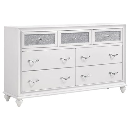 Coaster Home Furnishings Barzini Modern Classic 5-Piece Bedroom Set Velvet Upholstered Queen Size Wingback Bed Frame 63-inch Headboard White 300843Q-S5