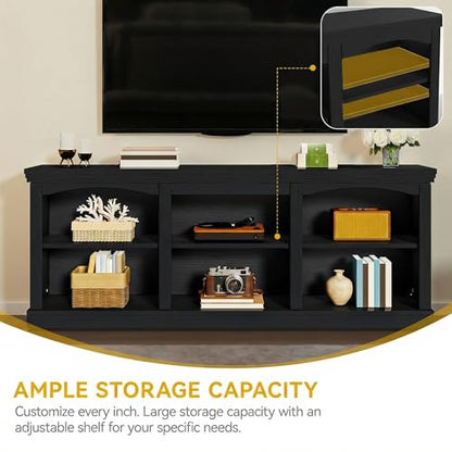 70 Inch Farmhouse TV Stand with Storage for 75/80 Inch TVs, Black, view 7