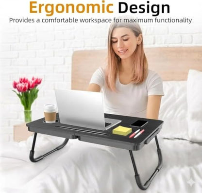 23.4" Foldable Lap Desk Bed Table with Cup Holder Tray Charcoal, view 6