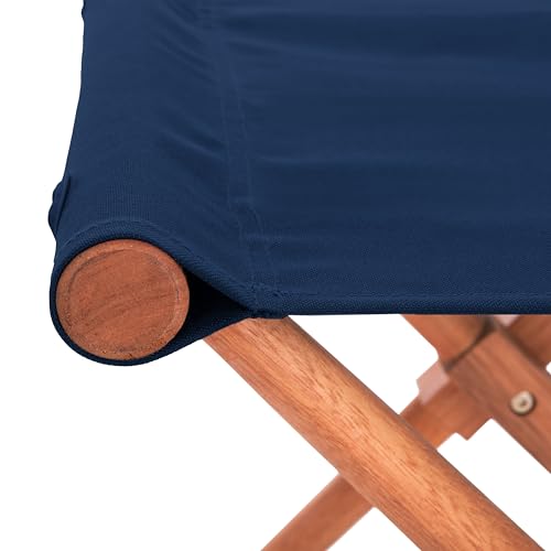 SAFAVIEH Outdoor Patio Furniture Collection – Breanne Natural & Navy Outdoor Stool Set of 2, Solid Wood Folding Accent Seating (PAT7053B-SET2)
