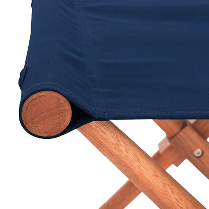 SAFAVIEH Outdoor Patio Furniture Collection – Breanne Natural & Navy Outdoor Stool Set of 2, Solid Wood Folding Accent Seating (PAT7053B-SET2)