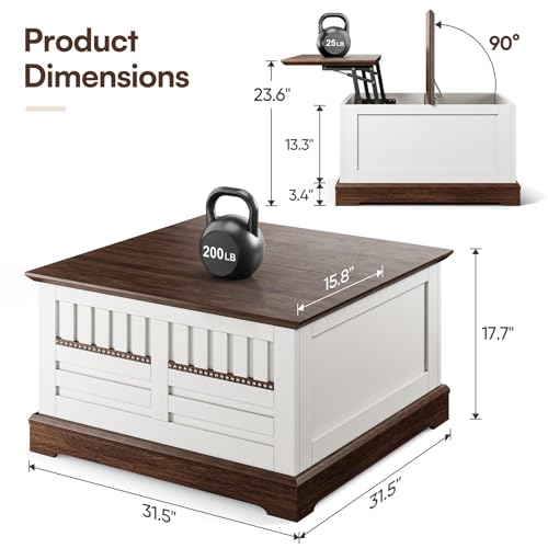 3-Piece Farmhouse Coffee Table Set Includes 31.5’’ Lift-Top Coffee Table with Hidden Storage Compartment & 2 End Tables with Charging Station, Rustic Furniture Set with Rivet Barn Door for Living Room