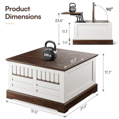 3-Piece Farmhouse Coffee Table Set Includes 31.5’’ Lift-Top Coffee Table with Hidden Storage Compartment & 2 End Tables with Charging Station, Rustic Furniture Set with Rivet Barn Door for Living Room