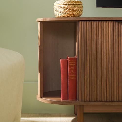 Chloe Curved Reeded TV Stand, Sliding Doors, 65 Inch, 60 inch, Mocha