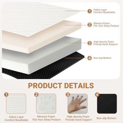 Foldable Mattress Twin, Memory Foam Tri Fold Mattress with Removable Washable Cover, 4 inch Folding Floor Mattresses Nap Pad for Guest, RV, Travel, Camping, White, 75"x38"x4"