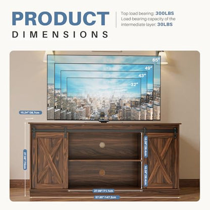 Farmhouse TV Stand for 65" TV, Media Console, Sliding Barn Doors, view 4