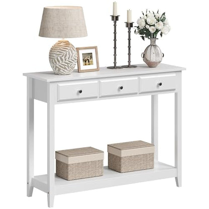 Yaheetech Console Table with 3 Drawers, 42" Entryway Table with Storage Shelves, Narrow Long Sofa Couch Tables for Living Room, Hallway, Foyer, Hall, White