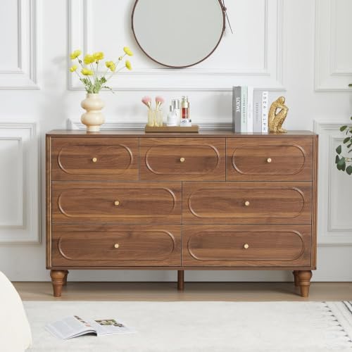7 Drawer Fluted Dresser for Bedroom, Mid Century Modern Chest of Drawers, view 4