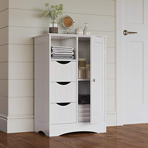 Ashland Bathroom Storage Cabinet with 3 Drawers, Adjustable Shelf & Beadboard Styling - White Bathroom organizer - Freestanding Storage Cabinet