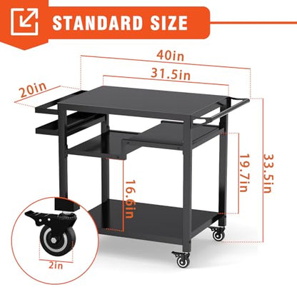 20"x 32" Three-Shelf Movable Outdoor Dining Cart Table, Multifunctional Food Prep Stand, Outdoor Grill Table with Wheels