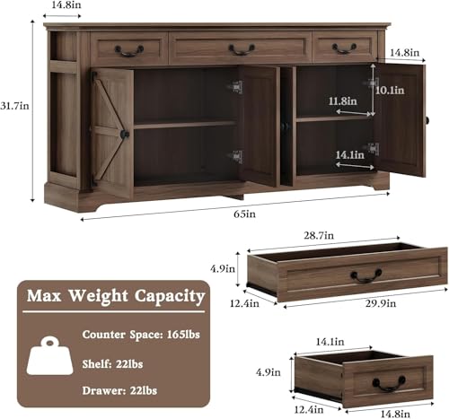65" Large Sideboard Buffet Cabinet with Storage, view 3