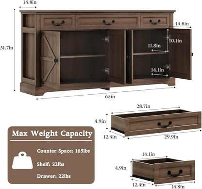 65" Large Sideboard Buffet Cabinet with Storage, view 3