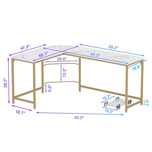 Reversible L Shaped Desk White, 66.1" Corner Gaming Computer Desk, view 4