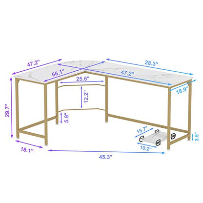 Reversible L Shaped Desk White, 66.1" Corner Gaming Computer Desk, view 4