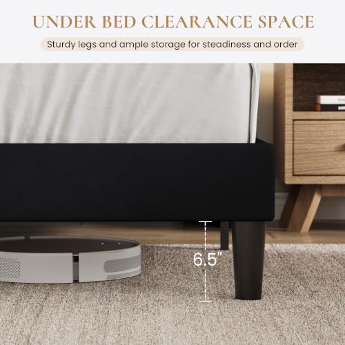 Storage Queen Bed Frame with Charging Station Headboard, Black, view 8
