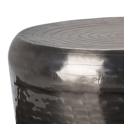 Troy Modern Industrial 23 inch Wide Metal Accent Side Table in Antique Silver, Fully Assembled for the Living Room and Bedroom