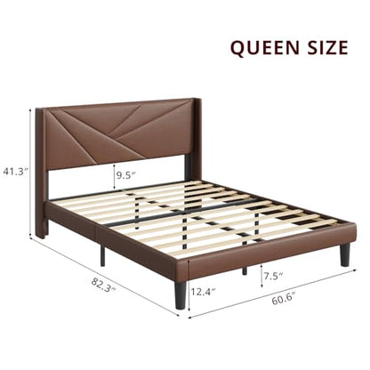 Queen Size Bed Frame with Upholstered Wingback Headboard, view 3