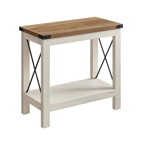 VASAGLE 2-Tier End Table, Side Table with Bottom Shelf, Nightstand for Small Spaces, for Living Room, Bedroom, Farmhouse Style, Rustic White and Honey Brown ULET235W01