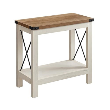 VASAGLE 2-Tier End Table, Side Table with Bottom Shelf, Nightstand for Small Spaces, for Living Room, Bedroom, Farmhouse Style, Rustic White and Honey Brown ULET235W01