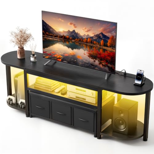 63'' LED TV Stand for TVs up to 75 inch, Media Console with Bench, view 2